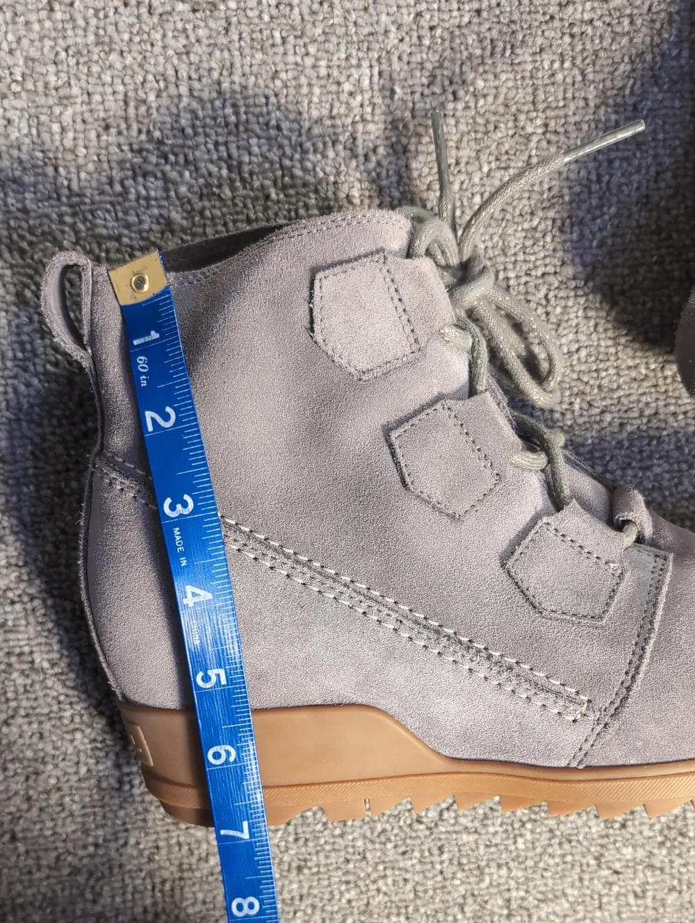 Sorel Evie Lace Wedge Ankle Booties Size 9.5 in Gray Suede